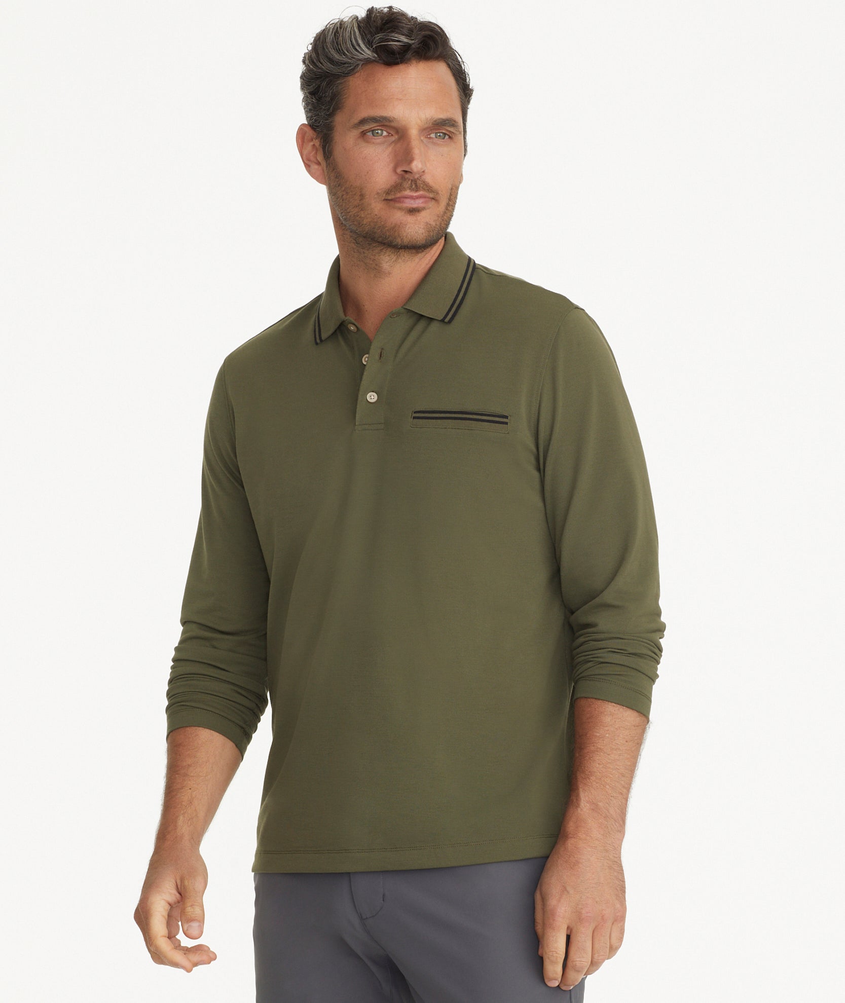 Khaki long 2025 sleeve polo