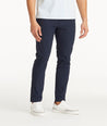 Model wearing UNTUCKit Navy Traveler Pants