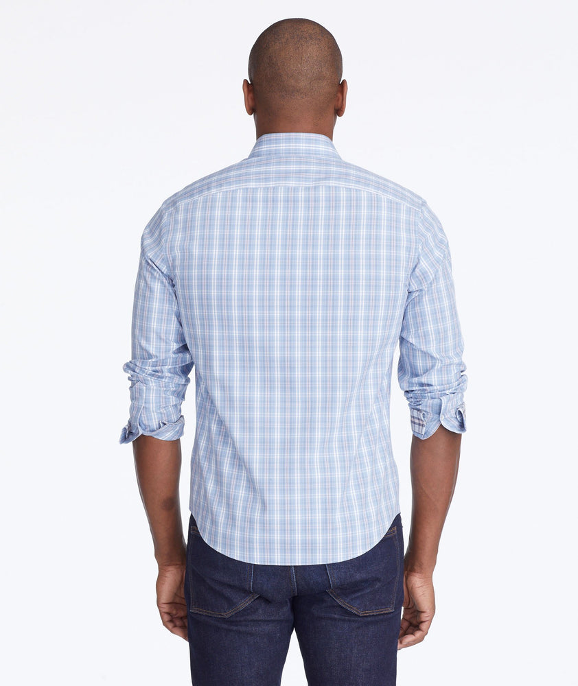 Model wearing a Blue Wrinkle-Free Felton Shirt