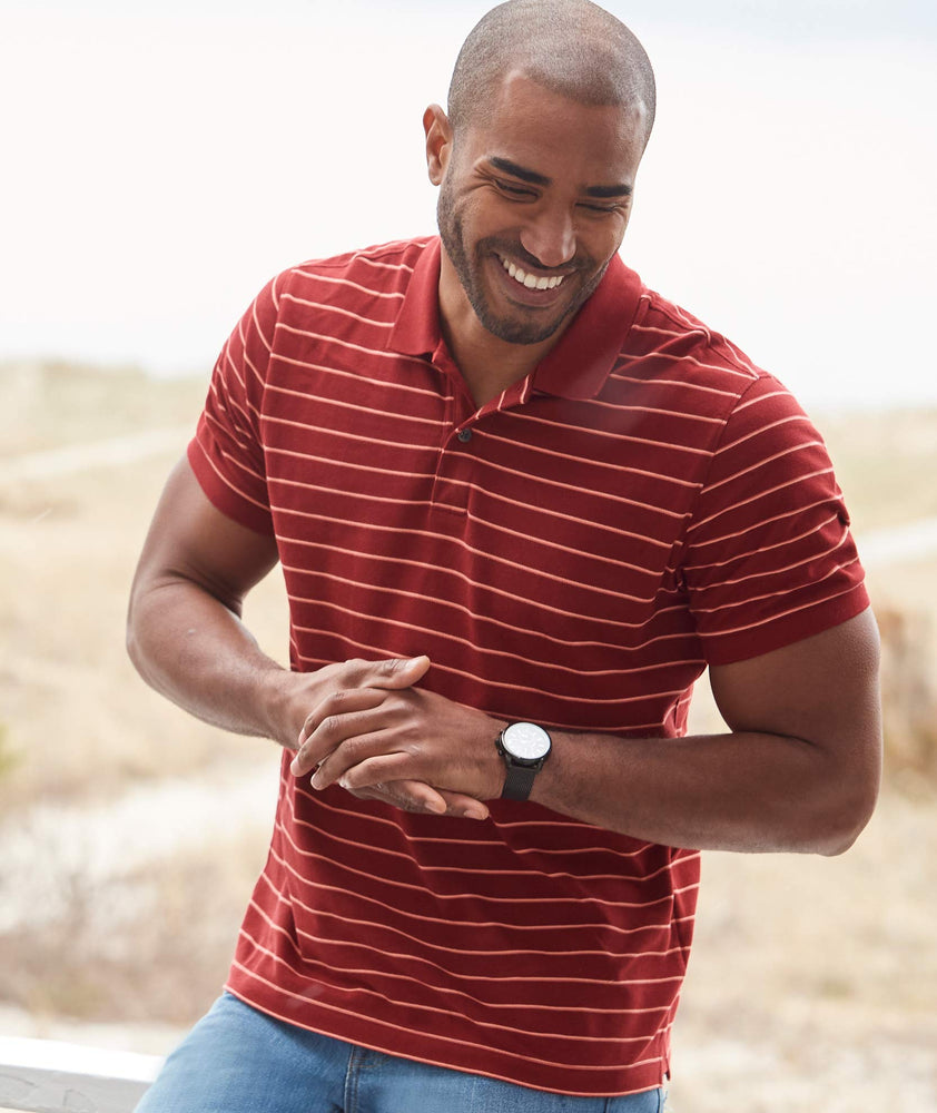 Model wearing a Striped Pique Polo - FINAL SALE