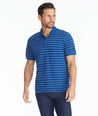 Model wearing a Navy Striped Pique Polo - FINAL SALE