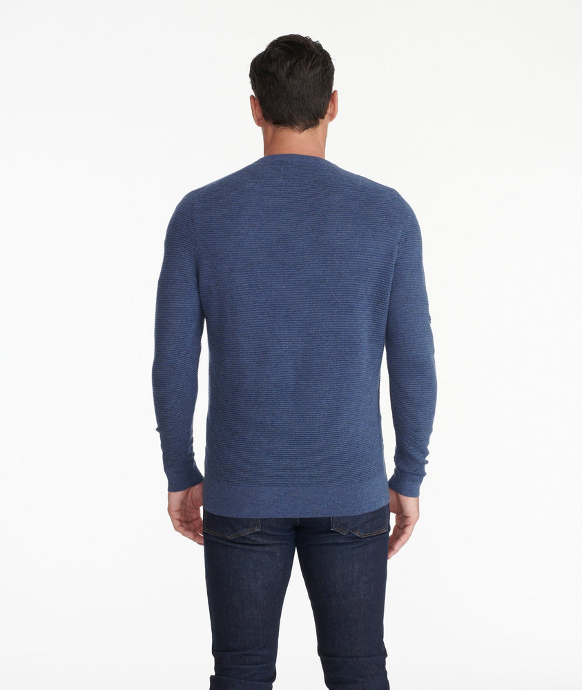 Model wearing a Blue Textured Crewneck Sweater