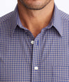 Model wearing a Navy Wrinkle-Free Performance Larkin Shirt