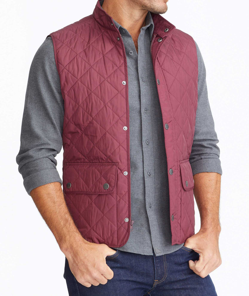 Model wearing a Dark Red Quilted Field Vest